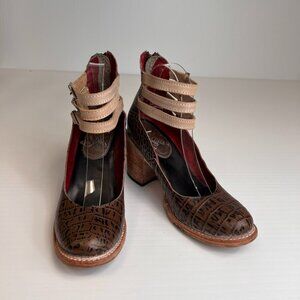 FreeBird Heel Women 8 Randi Croco Leather Ankle Strap Zip Distress Party Core Ex